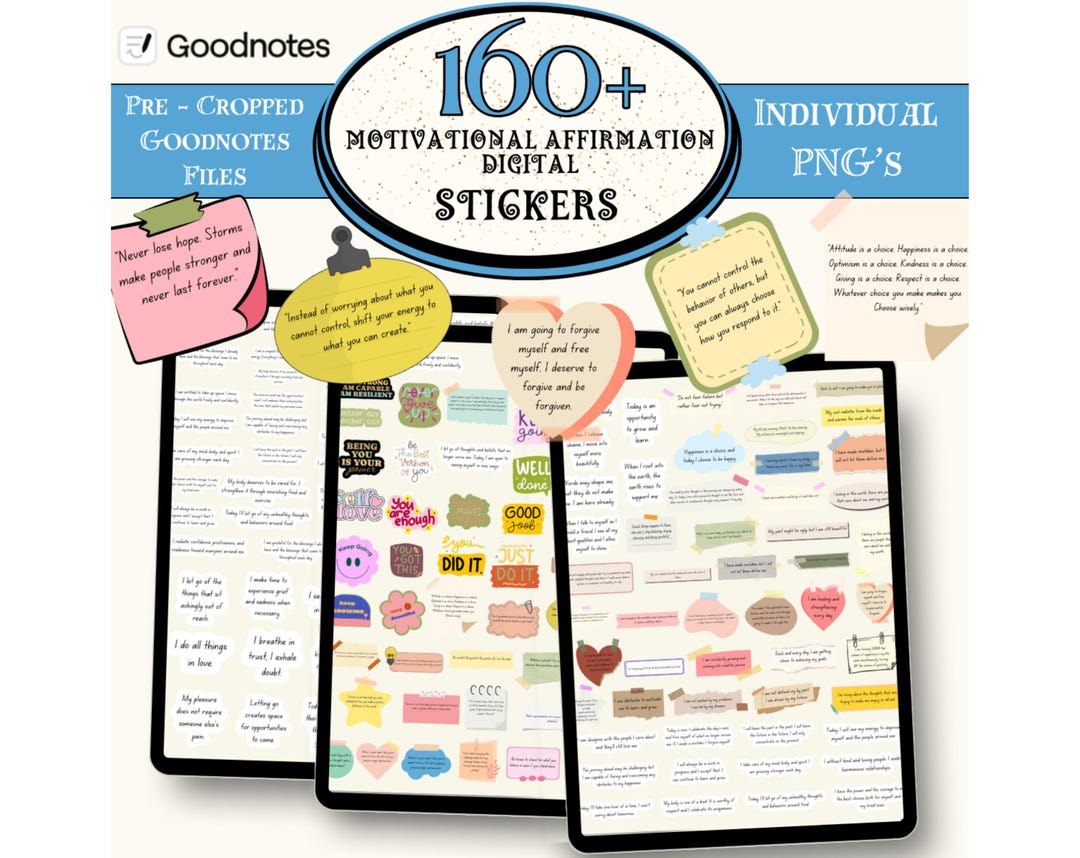 160 + Motivational Affirmation Digital Stickers, Mental Health Digital ...