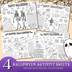 4 Set de table d&#39;activités pour enfants Halloween, feuille à colorier pour Halloween, coloriage d&#39;Halloween à imprimer, feuille d&#39;activités pour enfants fête d&#39;Halloween