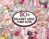 110 + Shabby Chic Fussy Cuts Bundle, Pink Floral Fussy Cut, Junk Journal Kit, Scrapbook Supplies, Pink Roses Fussy Cut, Floral Ephemera Kit