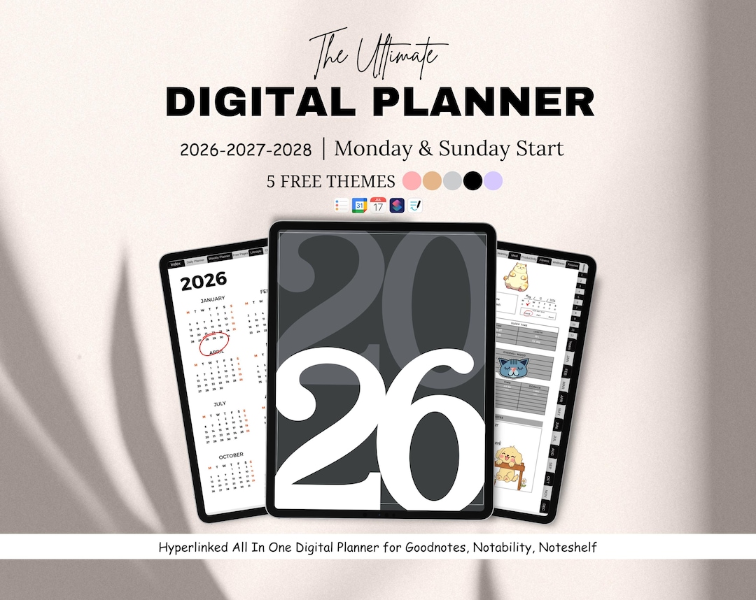 2026 - 2028 Dark Mode Digital Planner, All in One Digital Planner ...