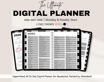 2026 - 2028 Dark Mode Digital Planner, All in one Digital Planner, Goodnotes Planner, iPad Planner, Monthly Journal, Google Apple Calendar