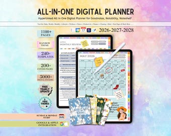 New Rainbow All-in-One Digital Planner 2027 2028 2029, Monthly Journal, Life Planner, iPad Planner, Goodnotes Planner, Daily Weekly Planner