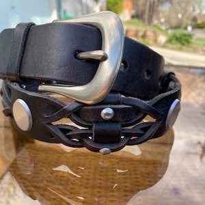 Ralph Lauren Espresso Brown Braided Leather Belt w Silver Buckle & Medallions - Size Small
