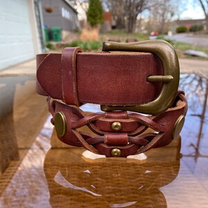 Ralph Lauren Brown Leather Belt with Braided Detail and Brass Buckle Vintage Polo Ralph Lauren Belt Braided Leather Cords Brass  main image 4