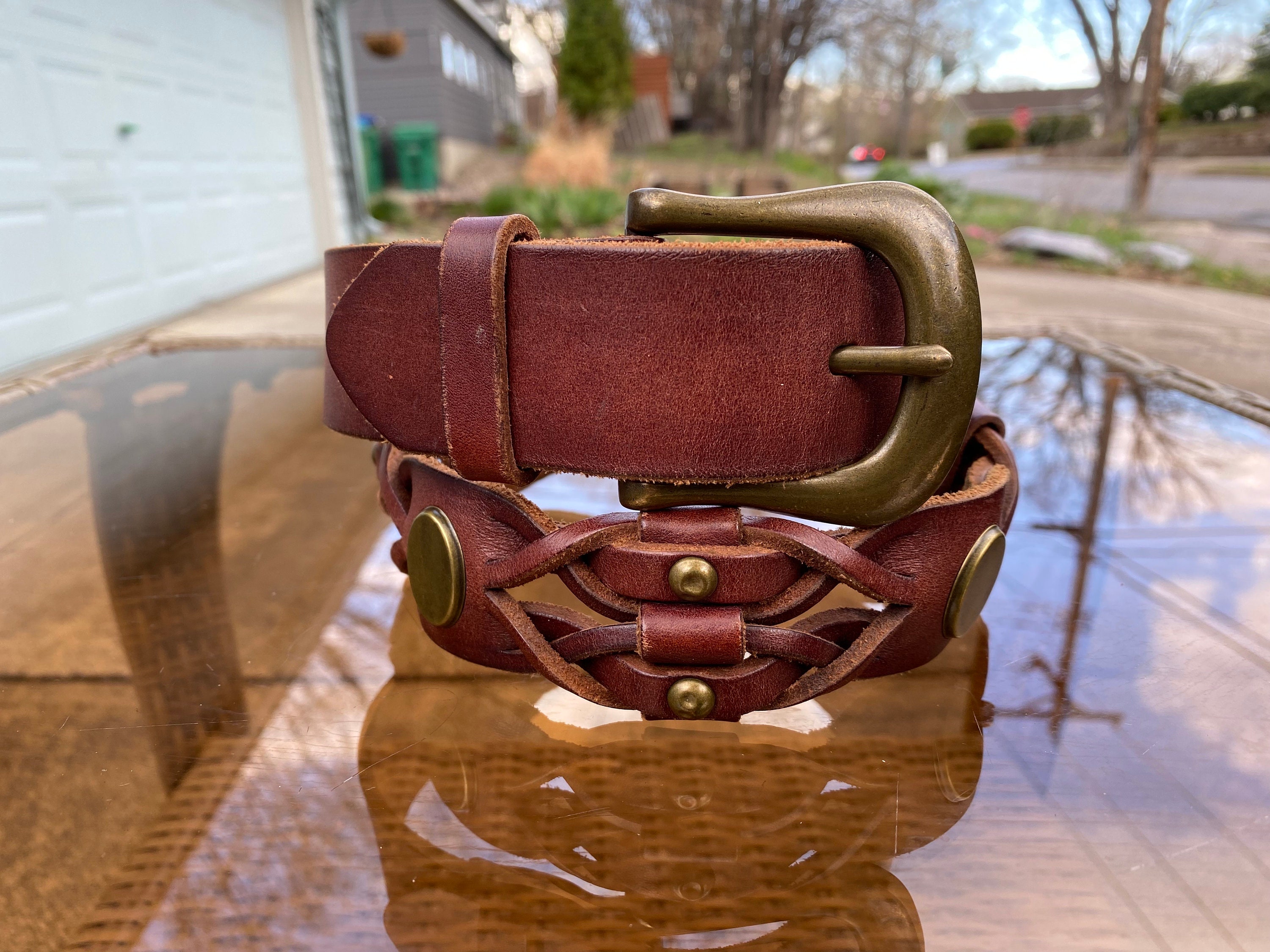 Lauren‎ Ralph Lauren Womens Brown Leather Braided Skinny Belt Brass Buckle Small Lauren Ralph Lauren Braided Studded Leather | Mercari main image 4