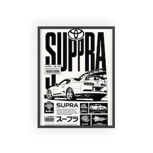 Póster de Toyota Supra con marco de madera, decoración única para el hogar, regalo para entusiastas de los vehículos, arte mural moderno, exhibición de colección automotriz
