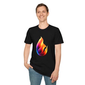 Vibrant Flame Graphic T-Shirt, Unisex Softstyle Tee, Casual Wear, Festival Fashion, Gift for Fire Lovers, Summer Outfit