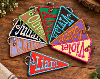 Custom Embroidered Name Keychain, Personalized Pennant Keychain, Backpack Bag Tag, Varsity Team Gift, School Bag Charm
