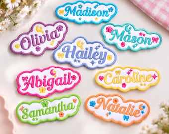 Custom Colorful Embroidered Name Patch, Custom Cloud Name Patch, Pastel Name Patch For Girl, Kids Name Patch for Hats, Jackets, Backpacks