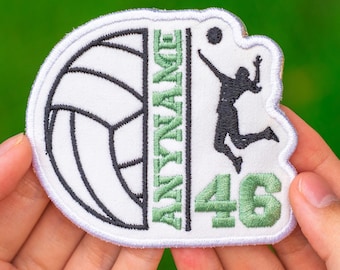 Personalized Volleyball Name/Number Patch: Embroidered Sports Applique (Sew/Iron/Hook & Loop)