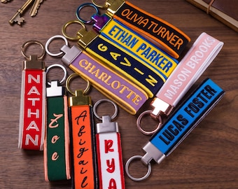 Custom Embroidered Name Keychain, Personalized Colorful Fabric Keychain, Custom Name Keyring, Backpack Bag Tag, Teacher Gift