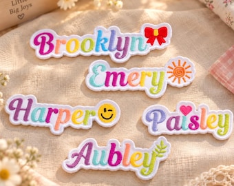 Personalized Embroidered Name Patch, Custom Kids Name Patch, Pastel Rainbow Name Patch, School Icon Patch, Gift For Student