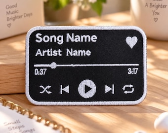 Custom Song Music Player Patch, Personalized Favorite Song and Artist Embroidered Patch, Iron On Patch