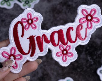 Personalized Daisy Name Patch, Custom Embroidered Iron-On Applique