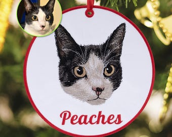 Custom Embroidered Pet Portrait Christmas Ornament, Personalized Gift