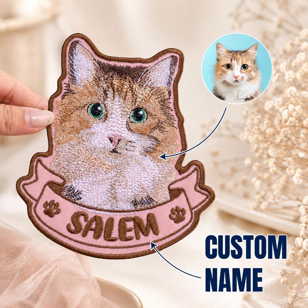 Custom Pet Portrait Patch, Personalized Dog Cat Patch, Embroidered Pet Face Patch, Custom Name Patch, Iron On Pet Patch, Pet Lover Gift