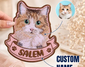 Custom Pet Portrait Patch, Personalized Dog Cat Patch, Embroidered Pet Face Patch, Custom Name Patch, Iron On Pet Patch, Pet Lover Gift