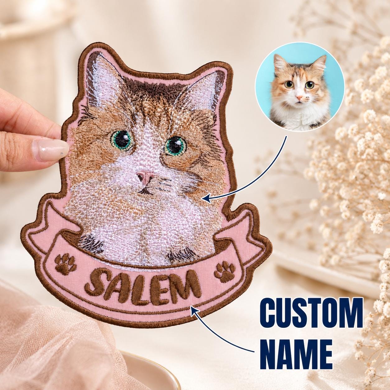 Custom Pet Portrait Patch, Personalized Dog Cat Patch, Embroidered Pet Face Patch, Custom Name Patch, Iron On Pet Patch, Pet Lover Gift