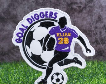 Personalized Soccer Name/Number Patch: Embroidered Sports Applique (Sew/Iron/Hook & Loop)