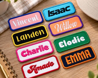 Personalize Rectangle Name Text, Custom Embroidered Name Patch, Kid Name Patches, Uniform Name Tag for Team Bags