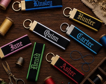 Personalized Embroidered Keychain, Custom Name Key Fob, Fabric Keychain, Monogram Keyring, Gift for Her & Him