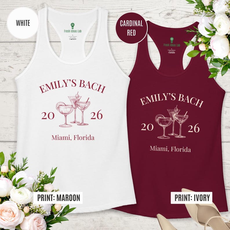 Custom Bachelorette Tank, Beach Bridal Party Top, Matching Bach Shirts, Bridesmaid Gift, Cocktail Design image 6