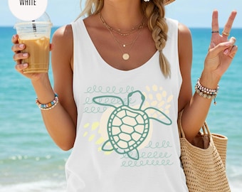 Comfortkleuren zeeschildpadshirt, zeeschildpadtanktop, schattig strandshirt zomeroutfit
