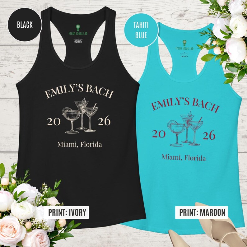 Custom Bachelorette Tank, Beach Bridal Party Top, Matching Bach Shirts, Bridesmaid Gift, Cocktail Design image 9