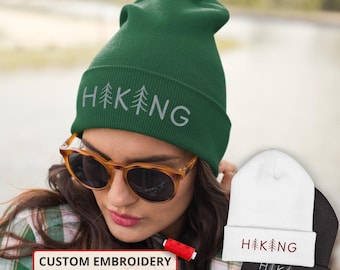 Gorro de senderismo bordado personalizado, gorro de invierno unisex con bordado personalizado, diseño de pinos
