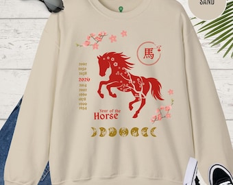 Sweatshirt Year of the Horse 2026, shirt met paardenbloem voor dames, cadeau Chinees maannieuwjaar