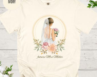 Custom Future Mrs Comfort Colors-shirt, verlovingsshirt met bloemmotief voor aanstaande bruid