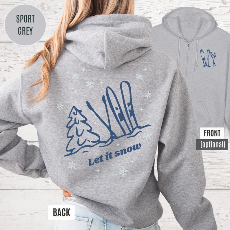 Sudadera con capucha y cremallera para esquí de nieve, sudadera de invierno con capucha con impresión trasera y frontal opcional imagen 4
