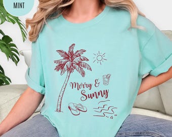Camiseta navideña alegre y soleada, playera playera navideña para vacaciones, colores cómodos