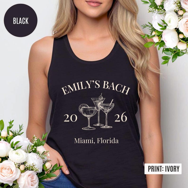 Custom Bachelorette Tank, Beach Bridal Party Top, Matching Bach Shirts, Bridesmaid Gift, Cocktail Design image 8