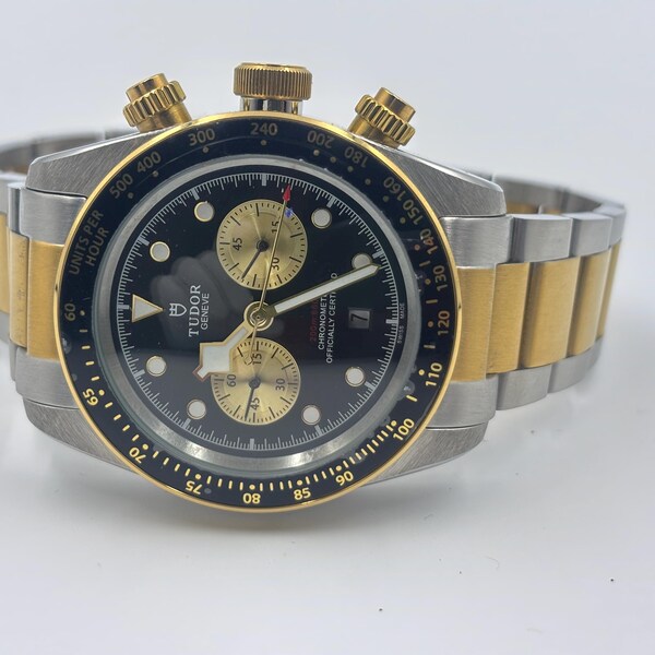 Vintage Tudor Black Bay Chrono S&G Swiss Two Tonw Dial Analog Men's Wrist Watch Free Shipping