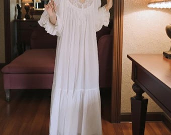 Victorian Cotton Nightgown, Long White Lace Sleepwear, Fairycore Loungewear