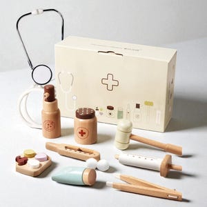 Wooden Doctor Play Set for Kids – Pretend Medical Kit with Stethoscope & Syringe | Montessori Role Play Toy for Boys and Girls