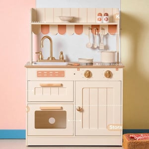 Vintage Style Wooden Play Kitchen Set: Pretend Play Gift for Kids
