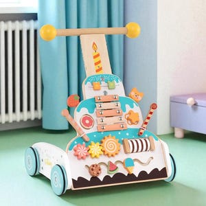 Wooden Baby Walker Ice Cream Cart – Push Toy Sweet Treat Accessories & Smooth Wheels  |Montessori Gift for Toddlers | Birthday Gift Idea