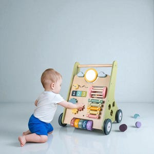 Wooden Baby Walker with Wheels – Montessori Push Toy | Toddler Activity Center and First Steps Walker for 1 Year Old Boys & Girls