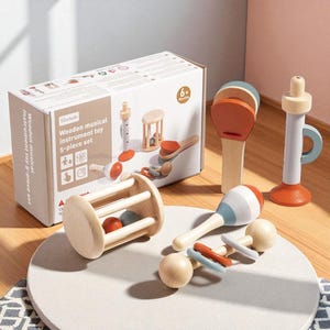 5pcs Baby Musical Rattle Toys Set – Montessori Sensory Instruments for Infants & Toddlers, Early Learning Gifts for Babies | Wooden Toy Gift