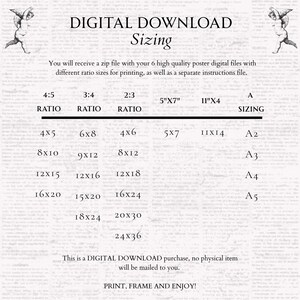 May include: Digital download sizing chart with various print ratios and sizes, including 5"x7", 11"x14", and A sizing. The chart lists sizes like 4x5, 6x8, 4x6, 8x10, 9x12, 8x12, 12x15, 12x16, 12x18, 16x20, 15x20, 16x24, 18x24, 20x30, and 24x36.