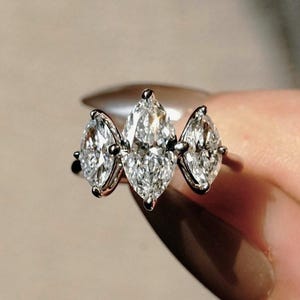 Trilogy Marquise Diamond Ring, 2.50 TW Lab Grown Diamond Engagement Ring, Three Stone Lab Grown Ring, 14K Solid Gold Wedding Ring