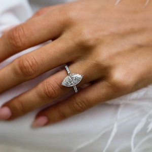 Huge 5.5 CT Marquise Cut Moissanite Hidden Halo Engagement Ring For Women, Pave Wedding Ring, 14K Solid White Gold, Anniversary Gift