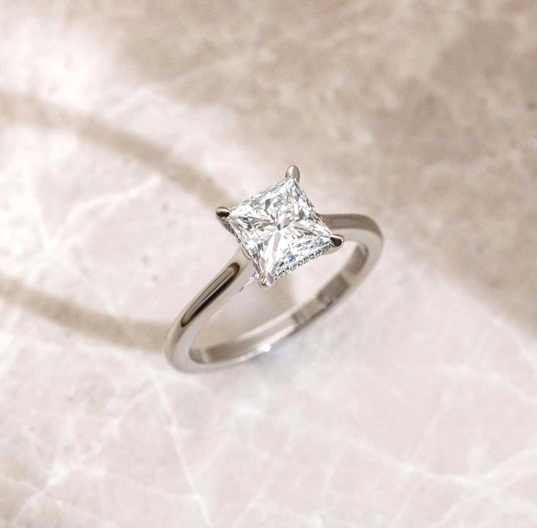 Princess Cut Hidden Halo Engagement Ring, 1.0 to 2.…