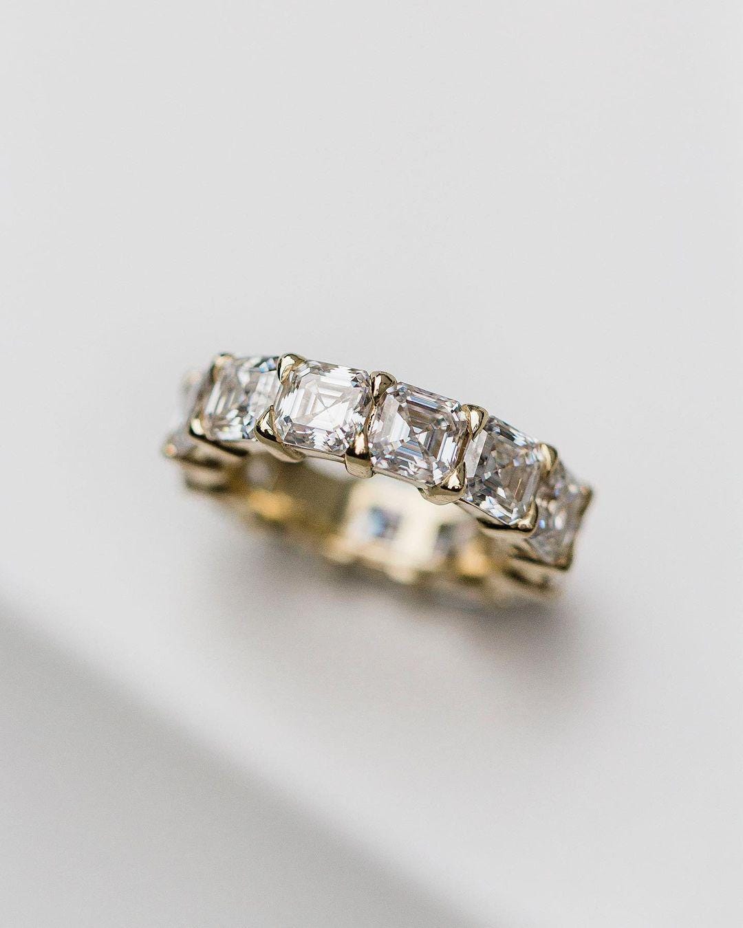 Asscher Cut Moissanite Eternity Band, 14K Gold Anniversary Ring - Etsy