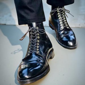 Goodyear Welted Genuine Black Leather Cap Toe Formal Lace Up Dress Boots For Men