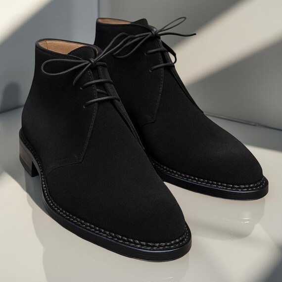 Handmade Black Suede Leather Chukka Boots for Men – Formal Dress Boots