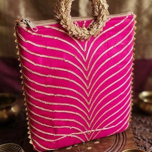 Embroidered Silk Potli Purse: Indian Ethnic Wristlet Bag, Festive Bridal Clutch