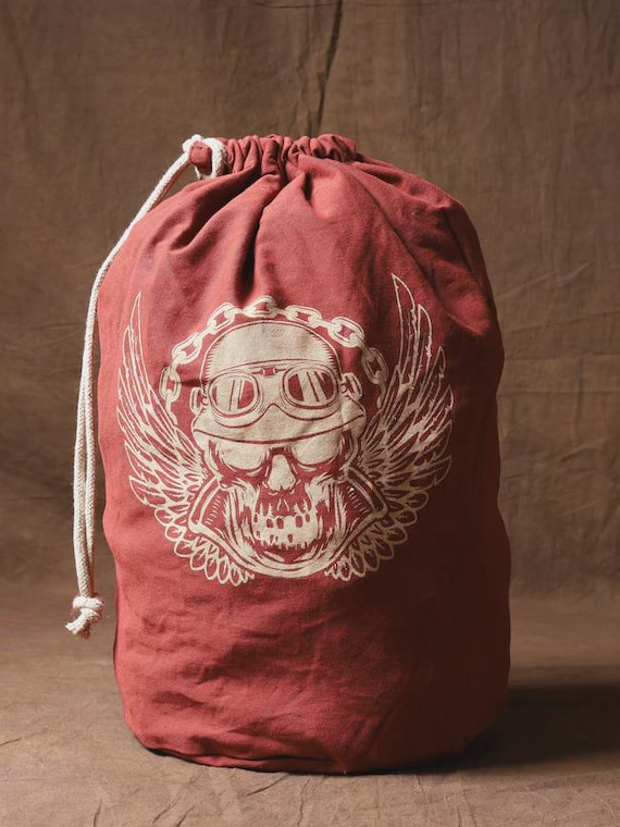Biker Skull Drawstring Bag – Canvas Duffle Backpack With Skull